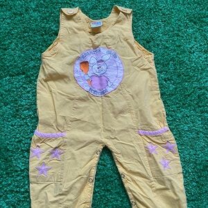 Vintage soft pastel Yellow toddler Overalls with Pink Star Details